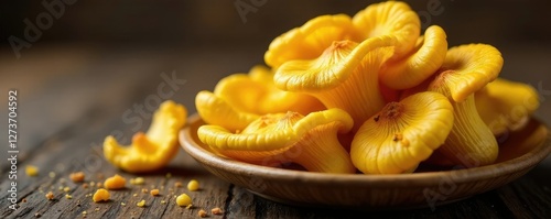 Golden chanterelle mushrooms with mild peppery flavor, taste, chanterelle, yellow