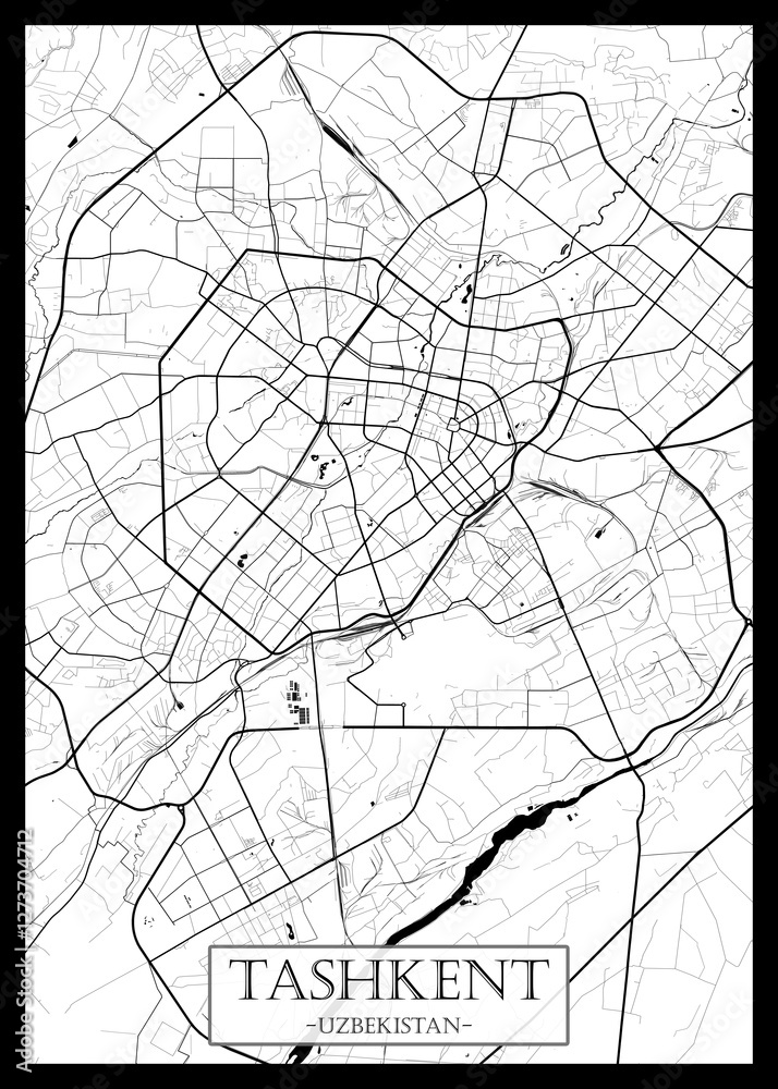 Obraz premium Tashkent Uzbekistan Map, City downtown, abstract travel art, modern background, colorful graphic design, new office banner, art, street view