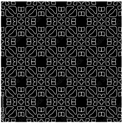 Abstract texture for fabric print, card, table cloth, furniture, banner, cover, invitation, decoration, wrapping. Seamless repeating pattern.  Black and white color. Carpet pattern texture.