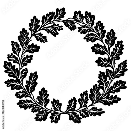 Long oak leaves wreath circle black leaf vector
