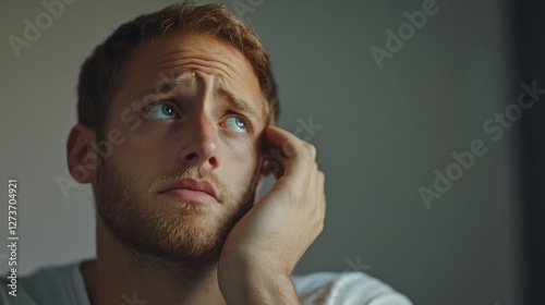 Withdrawal symptoms lead to disorientation. A person with a confused expression, looking around uncertainly photo