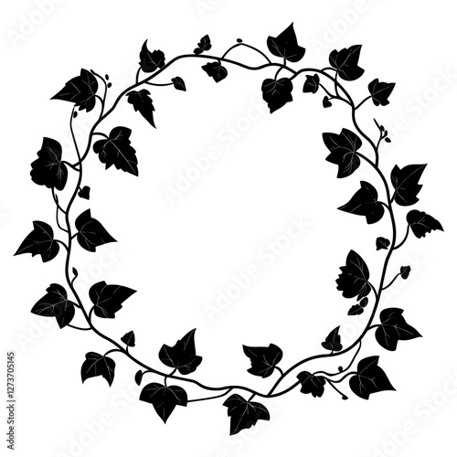 Ivy vines leaves wreath illustration silhouette black vector