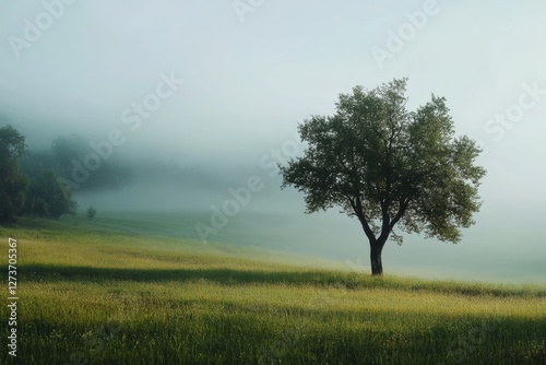 Wallpaper Mural Solitary tree in a misty field. Torontodigital.ca