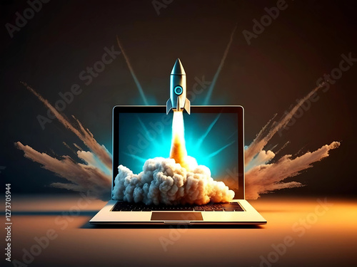 Coming Out Space Rocket From Laptop Screen