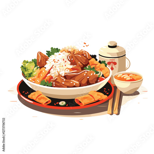 food, chinese, asian, background, restaurant, cooking, meal, design, cuisine, delicious, gourmet, dinner, dish, asia, plate, tasty, noodle, yellow, lunch, thai, traditional, vegetable, vector, table, 