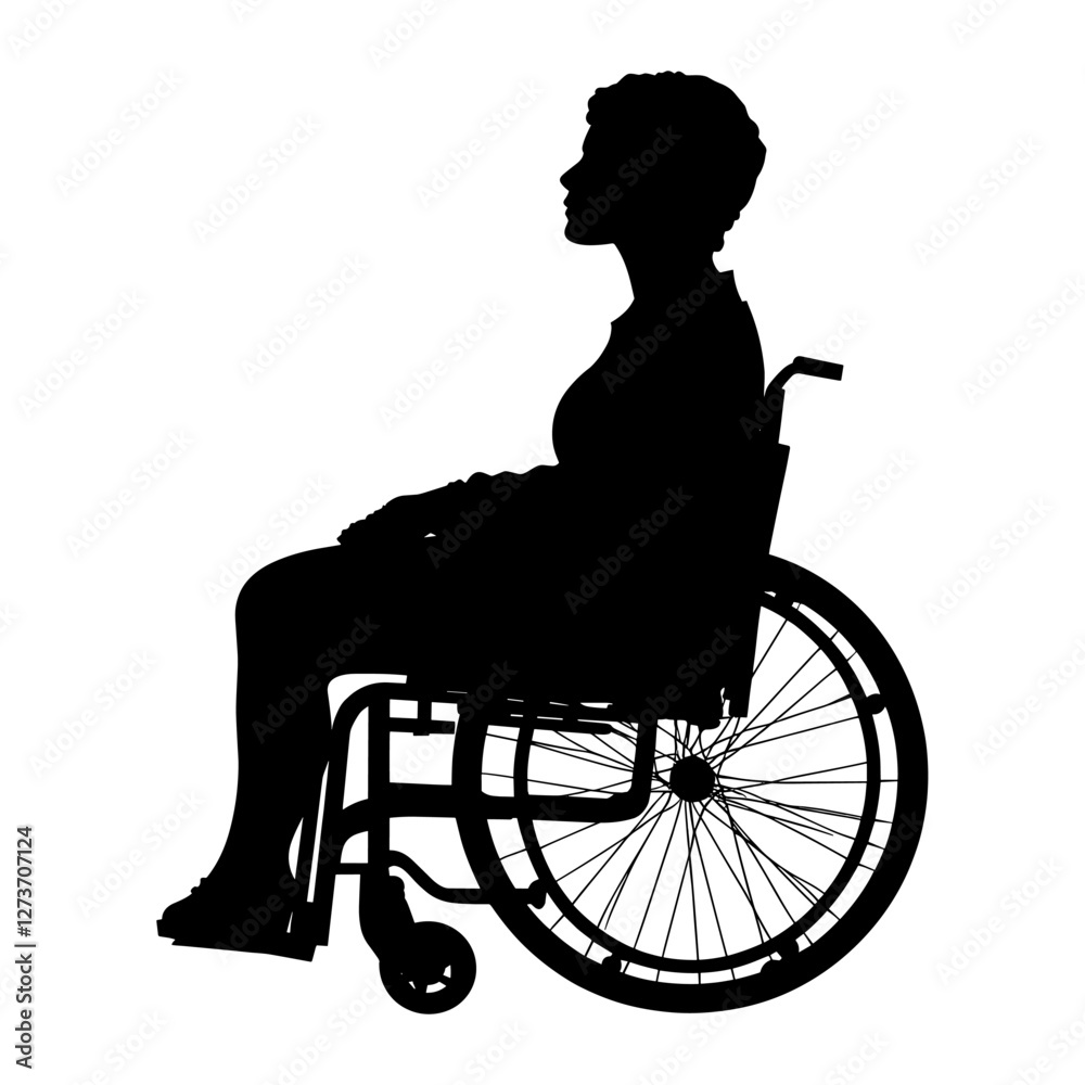 Fototapeta premium Woman in wheelchair silhouette illustration person vector