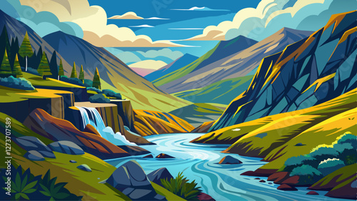 A rushing river flowing through the mountains of wales