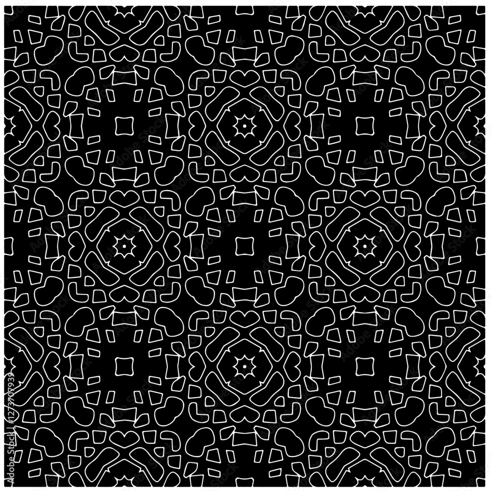 Abstract texture for fabric print, card, table cloth, furniture, banner, cover, invitation, decoration, wrapping. Seamless repeating pattern. Black and white color. Carpet pattern texture.
Abstract texture for fabric print, card, table cloth, furniture, banner, cover, invitation, decoration, wrapping. Seamless repeating pattern. Black and white color. Carpet pattern texture.