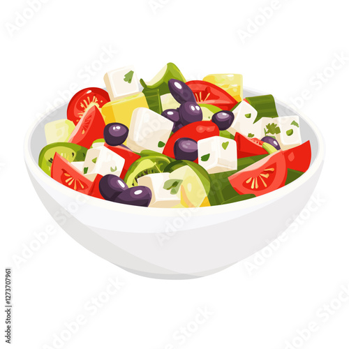 Greek salad in a bowl illustration greek food vector
