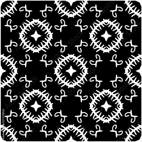 Abstract texture for fabric print, card, table cloth, furniture, banner, cover, invitation, decoration, wrapping. Seamless repeating pattern.  Black and white color. Carpet pattern texture.