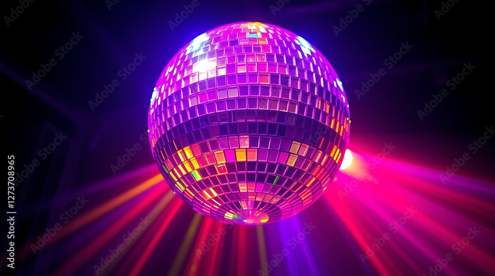Obraz premium Stunning Colorful Disco Ball with Volumetric Lighting Creating an Electrifying Party Atmosphere