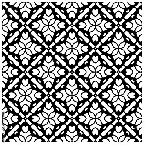 Abstract texture for fabric print, card, table cloth, furniture, banner, cover, invitation, decoration, wrapping. Seamless repeating pattern.  Black and white color. Carpet pattern texture.