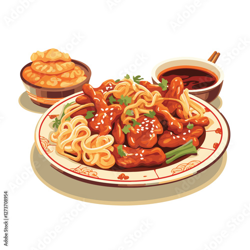 food, chinese, asian, background, restaurant, cooking, meal, design, cuisine, delicious, gourmet, dinner, dish, asia, plate, tasty, noodle, yellow, lunch, thai, traditional, vegetable, vector, table, 