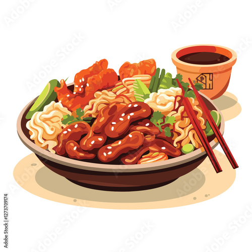 food, chinese, asian, background, restaurant, cooking, meal, design, cuisine, delicious, gourmet, dinner, dish, asia, plate, tasty, noodle, yellow, lunch, thai, traditional, vegetable, vector, table, 