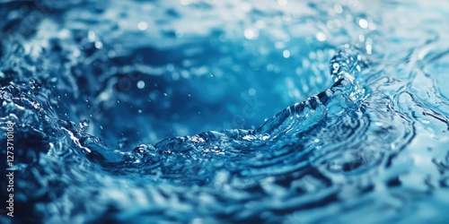 Glossy deep blue waters ripple and splash in an ethereal close-up, transitioning from darker depths to a luminous surface, exuding tranquility and dynamism photo
