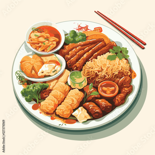 food, chinese, asian, background, restaurant, cooking, meal, design, cuisine, delicious, gourmet, dinner, dish, asia, plate, tasty, noodle, yellow, lunch, thai, traditional, vegetable, vector, table, 