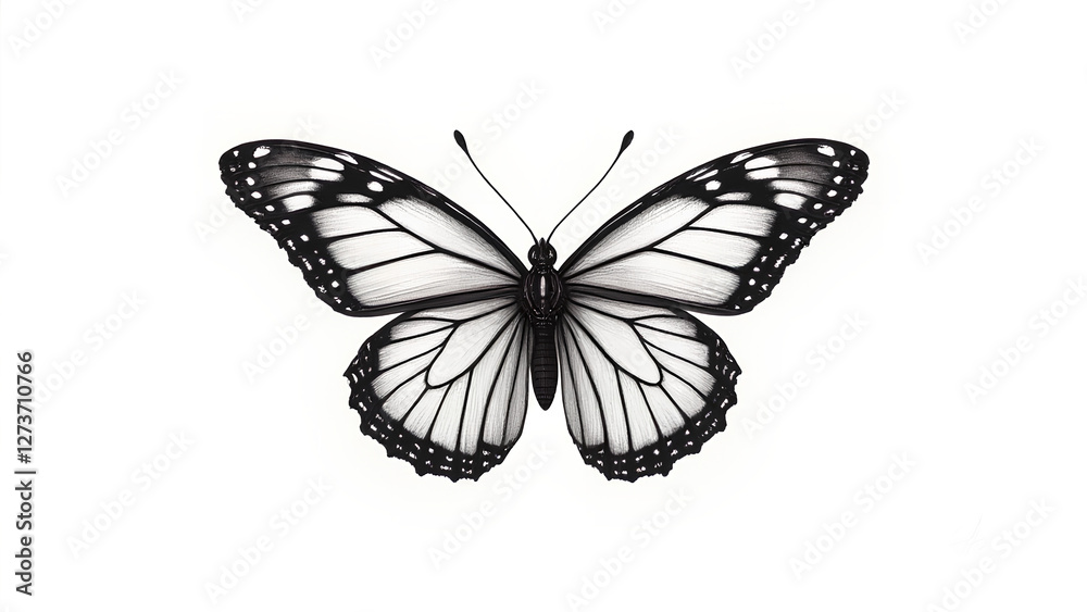 Obraz premium Monochrome Butterfly in Detailed Line Art