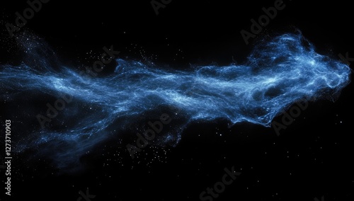 Lightning on a black background, a blue electric flash of light in the dark sky with a bright white energy lightning or thunder.