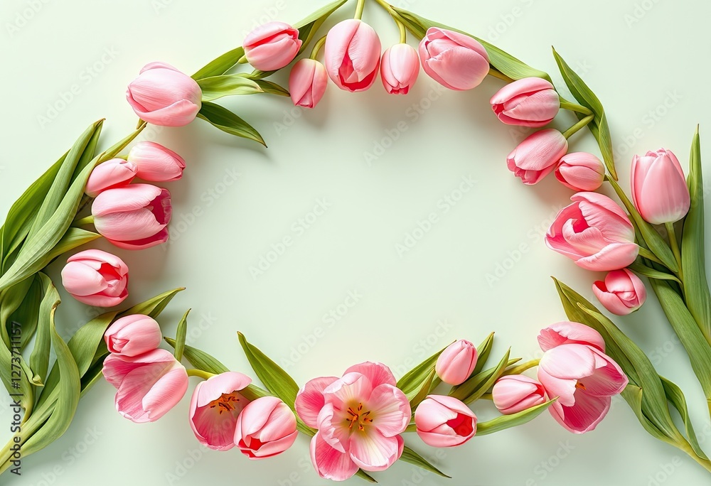 Pink Tulips Arranged in a Circular Frame Design Pink Tulips Arranged in a Circular Frame Design