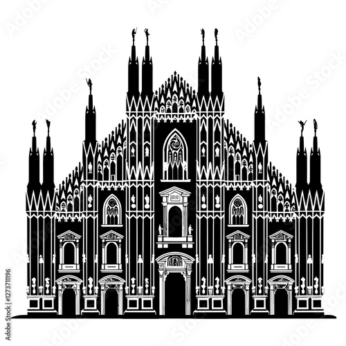 Duomo di Milano architecture silhouette cathedral vector