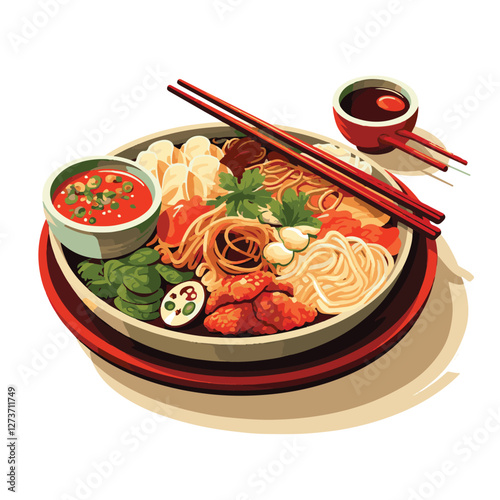 food, chinese, asian, background, restaurant, cooking, meal, design, cuisine, delicious, gourmet, dinner, dish, asia, plate, tasty, noodle, yellow, lunch, thai, traditional, vegetable, vector, table, 