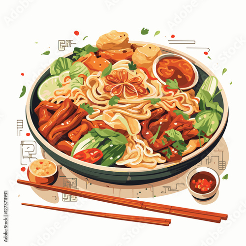 food, chinese, asian, background, restaurant, cooking, meal, design, cuisine, delicious, gourmet, dinner, dish, asia, plate, tasty, noodle, yellow, lunch, thai, traditional, vegetable, vector, table, 