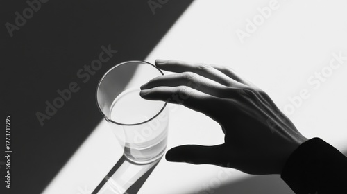 Withdrawal symptoms lead to intense cravings. A person reaching for a glass of water with trembling hands