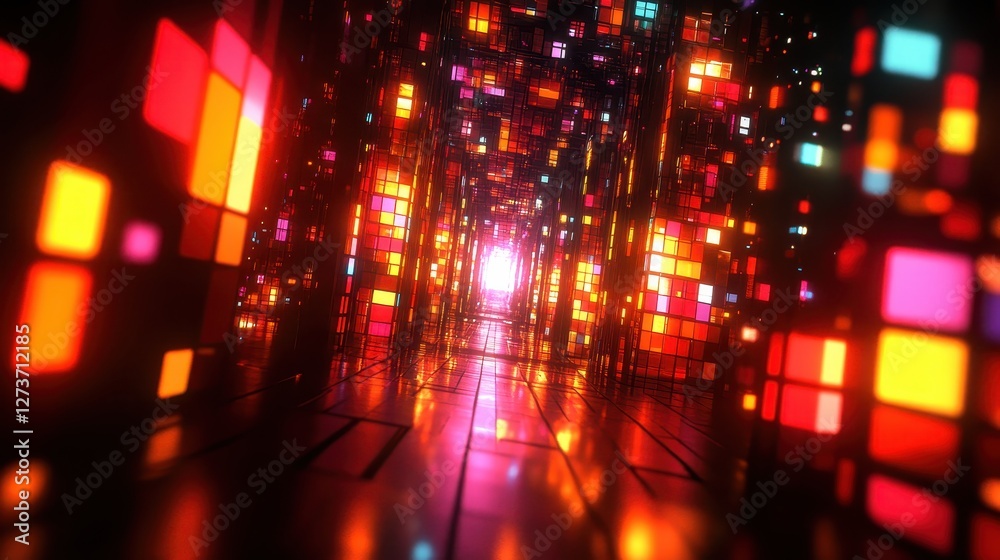 Glowing abstract digital patterns forming futuristic structures, focus on intricate geometry, close up, tech theme, vibrant, Overlay, dark background Glowing abstract digital patterns forming futuristic structures, focus on intricate geometry, close up, tech theme, vibrant, Overlay, dark background