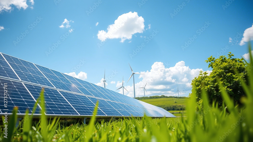 Renewable Energy Landscape: Solar Panels and Wind Turbines