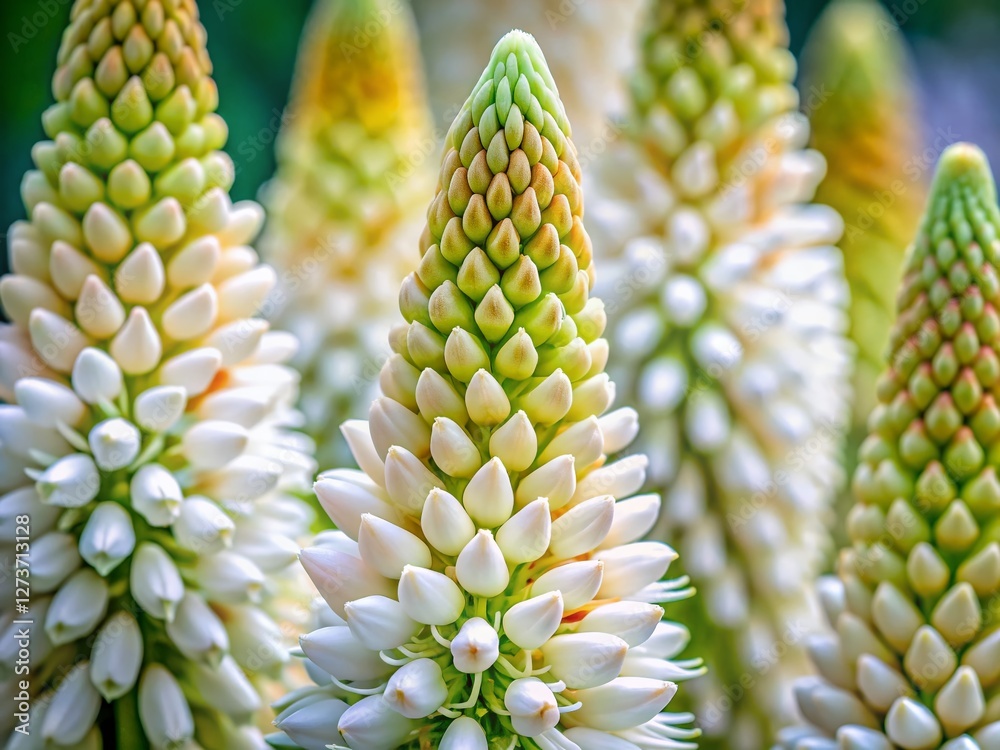 Macro Photography: Delicate White Eremurus Olgae Flower Buds, Full HD Alpha Matte Macro Photography: Delicate White Eremurus Olgae Flower Buds, Full HD Alpha Matte