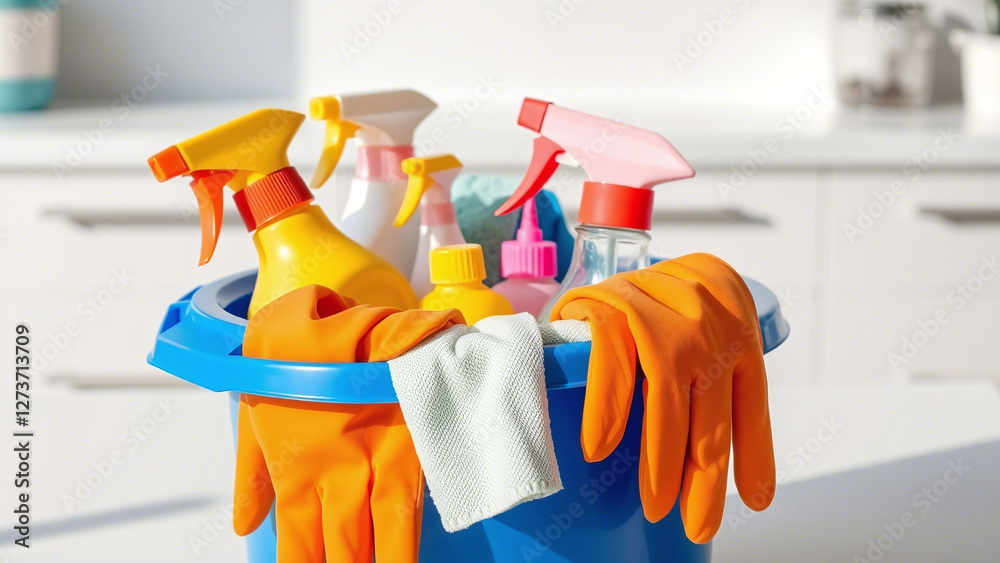 Household Cleaning Tools in Metal Bucket: Ready for Use