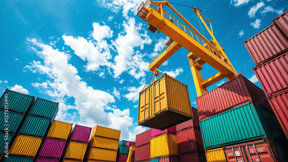 Global Trade in Motion: Crane Moving Container in Storage Yard