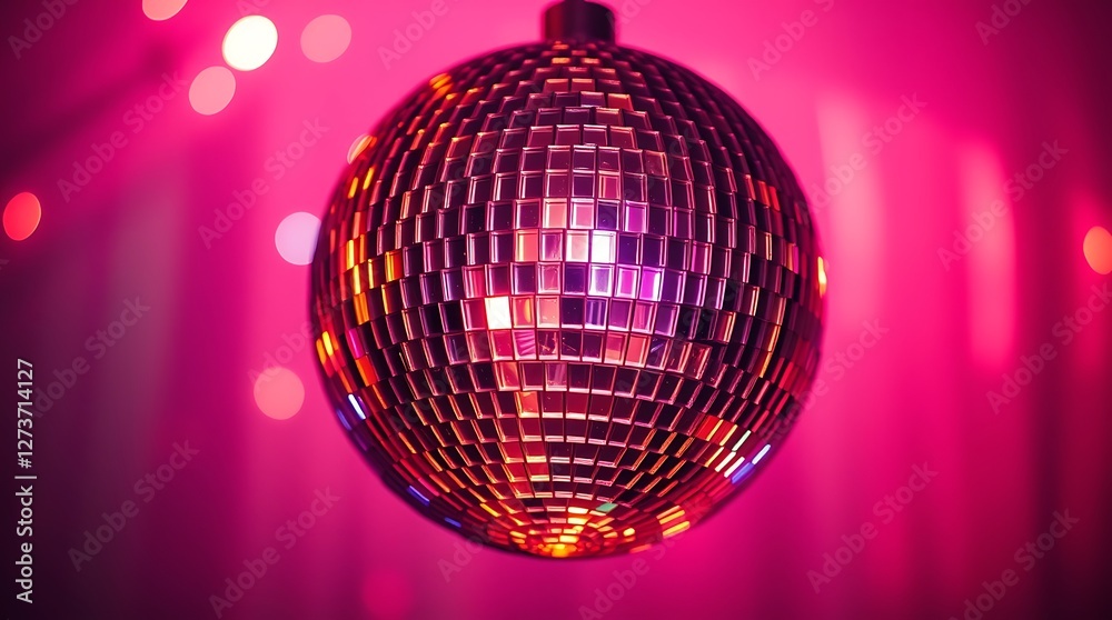 Fototapeta premium Stunning Colorful Disco Ball with Volumetric Lighting Creating an Electrifying Party Atmosphere
