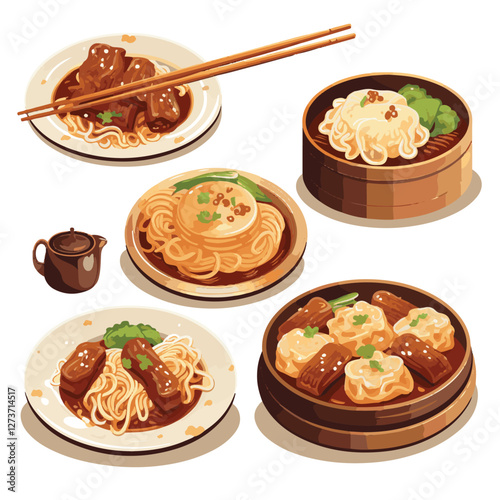 food, chinese, asian, background, restaurant, cooking, meal, design, cuisine, delicious, gourmet, dinner, dish, asia, plate, tasty, noodle, yellow, lunch, thai, traditional, vegetable, vector, table, 