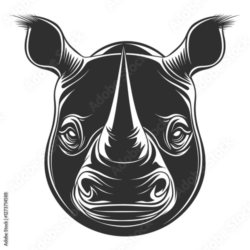 Angry rhino face linear illustration wildlife animal vector