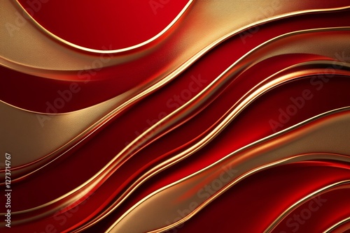 Luxurious Gold and Red Abstract Waves Background