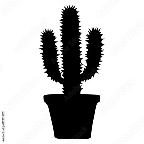 Cactus silhouette illustration potted vector