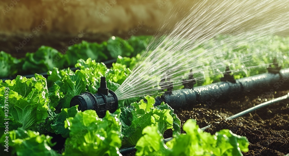 Advanced Drip Irrigation Setup for Lettuce Cultivation Ensuring Optimal Growth and Yield : Generative AI