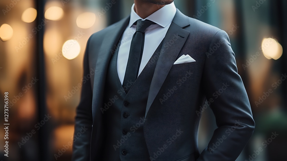 Confident Man in Tailored Suit Business Attire Displaying Modern Professional Style : Generative AI