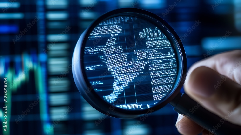 Magnified View of Digital Data Analyzing World Map for Business Insights : Generative AI