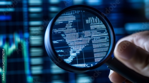 Obraz na płótnie Magnified View of Digital Data Analyzing World Map for Business Insights : Generative AI w salonie