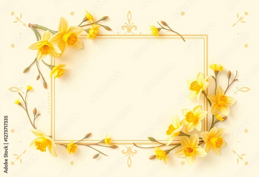 Yellow Daffodils Frame Elegant Spring Floral Design Yellow Daffodils Frame Elegant Spring Floral Design