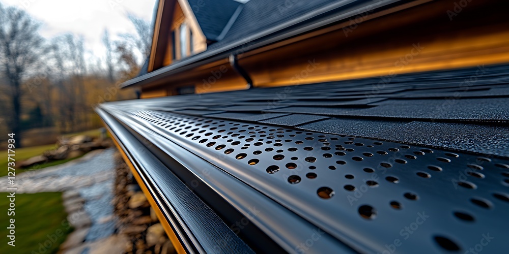 Detailed close up of a newly installed gutter showcasing its sleek surface and surrounding natural beauty : Generative AI