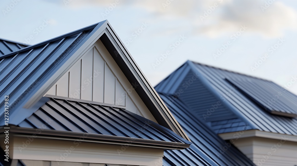 Artistic close up of a beautiful house roof showcasing craftsmanship and modern design elements : Generative AI