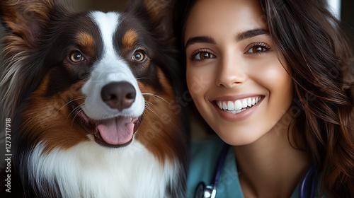 Obraz na płótnie Joyful Veterinary Assistant with Dog Showcasing Professional Bonding : Generative AI w salonie