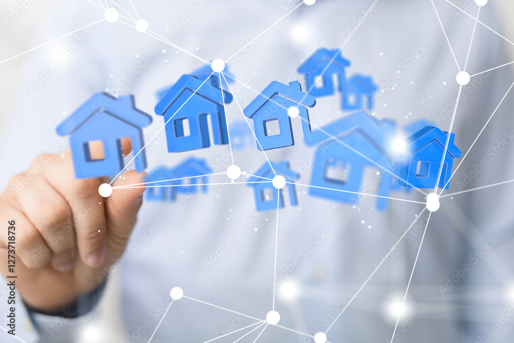 house. data Big data visualization background.Abstract technology house. data Big data visualization background.Abstract technology