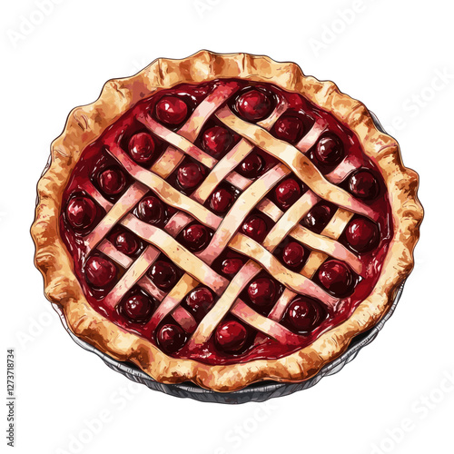 Illustration background white lattice crust cherry pie vector