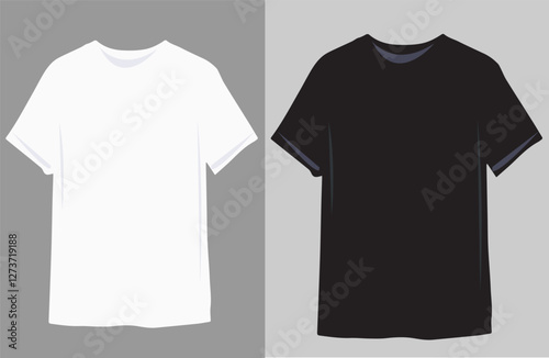 Black and white blank t- shirt mock up , vector, illustrator
