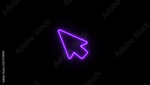 Neon glowing mouse cursors icon. click icon isolated on black background.