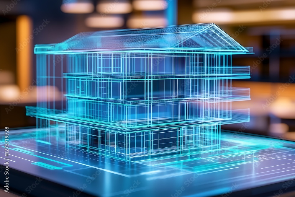High-Tech 3D Model of a Modern House Showcasing Innovative Architectural Features : Generative AI